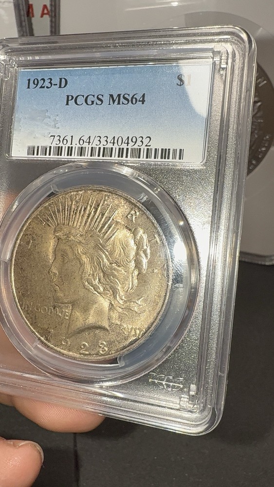 BEAUTIFUL! 1923-D Peace Silver Dollar, PCGS MS-64!