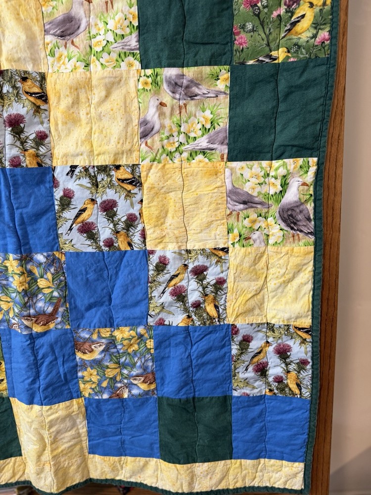 Patchwork Quilt Throw Blanket Handmade Signed Multicolor Reversible 56”x39”