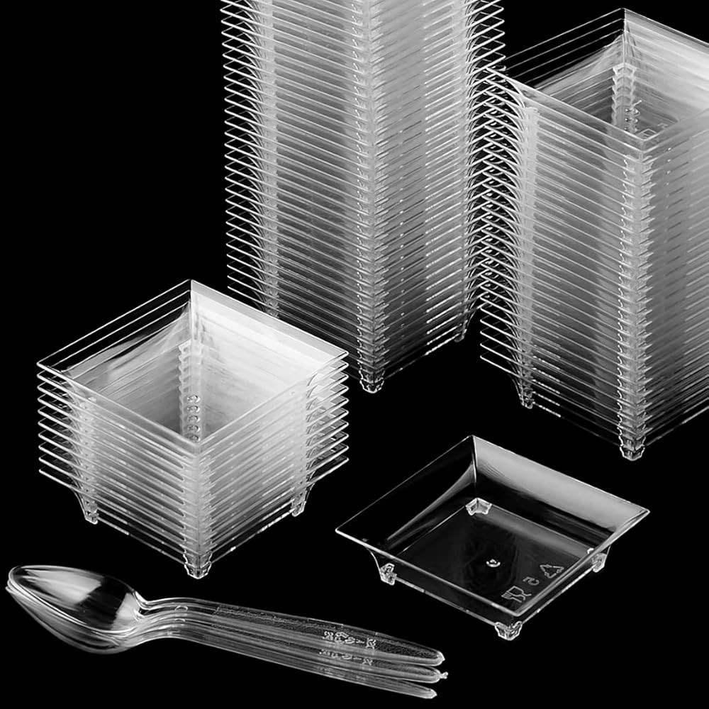 100ct Mini Dert Plates with Tasting Spoons, 2.5 Inch Small