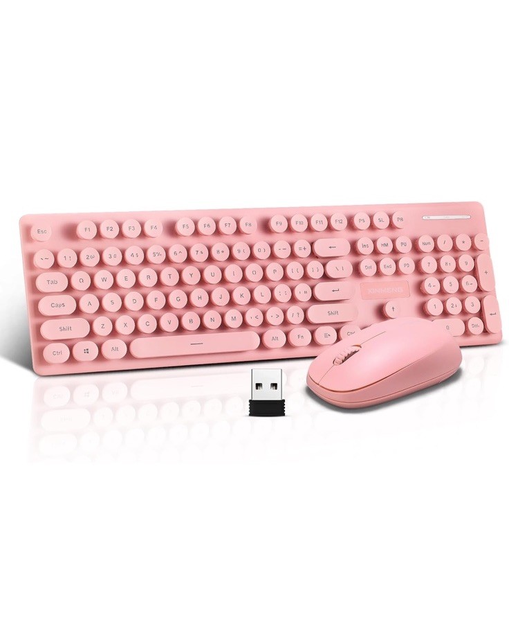 Wireless Keyboard and Mouse Combo, Full Size Compact Quiet Wireless Pink