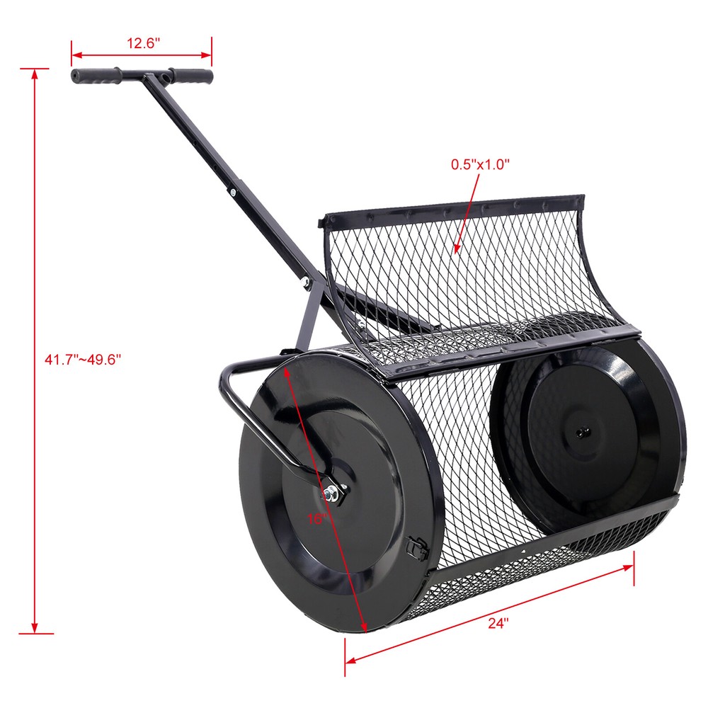 Peat Moss Spreader Metal Mesh Basket with Handle Compost Seeding Spreader Roller