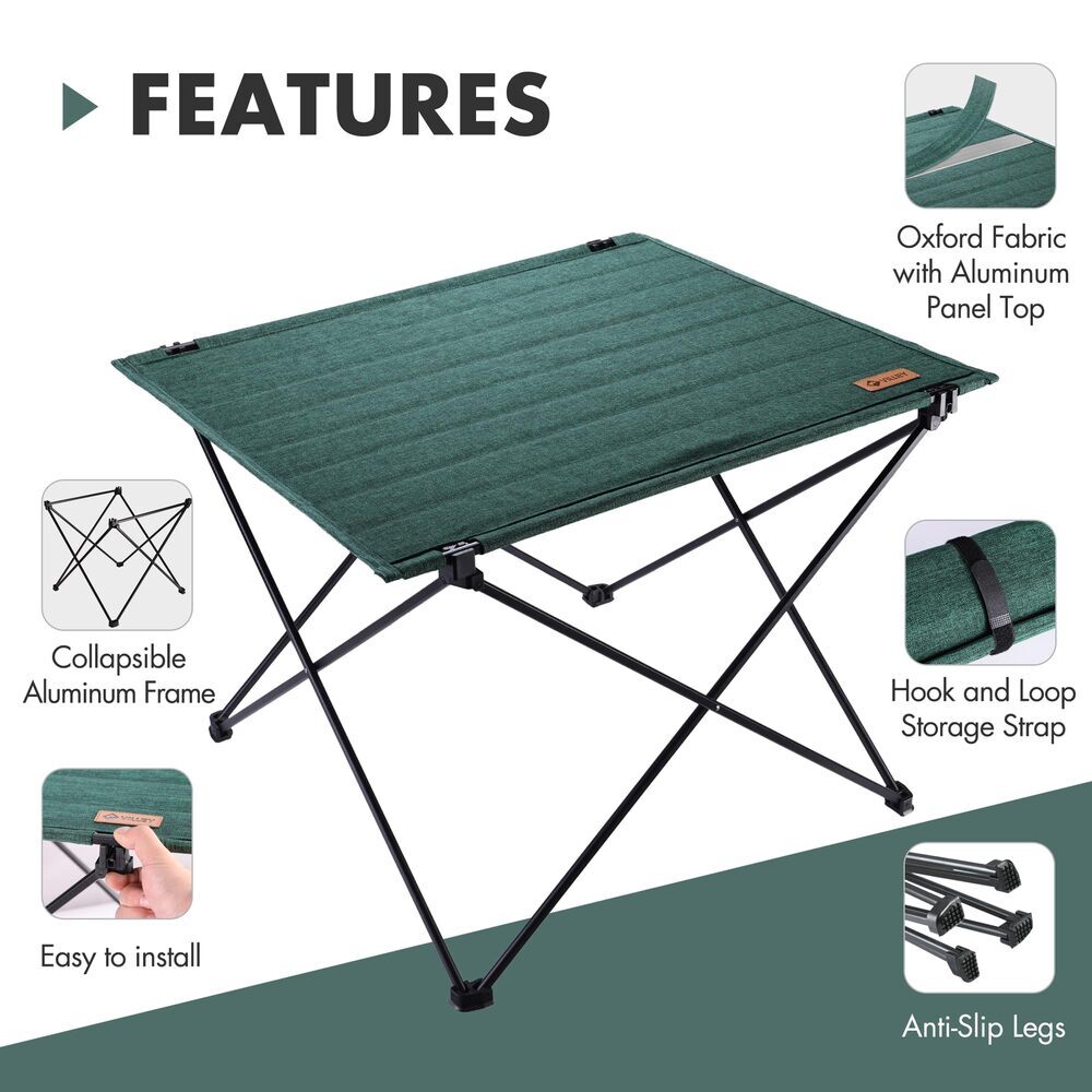 VILLEY Folding Camping Table Portable Beach Table With Aluminum Panel Large Size