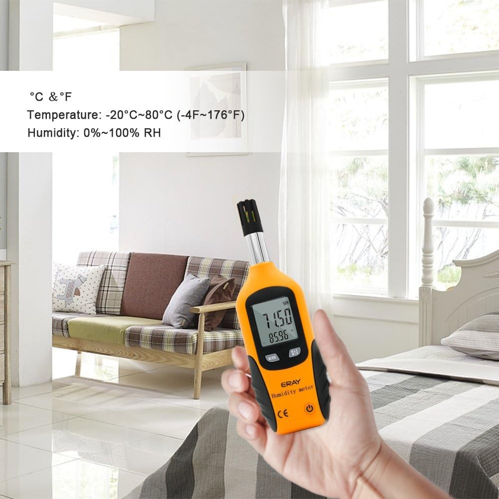 Digital Psychrometer Thermometer Hygrometer with Backlight, ERAY Yellow