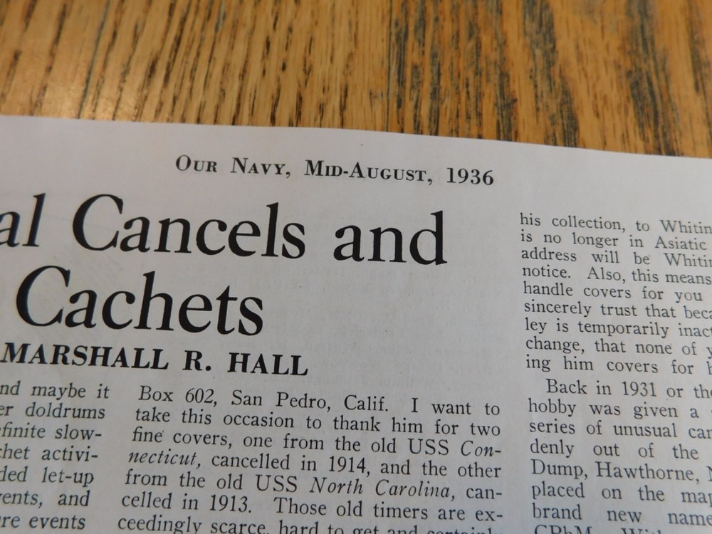 Military Ephemera- 1936 NAVAL CANCELS AND CACHETS Article