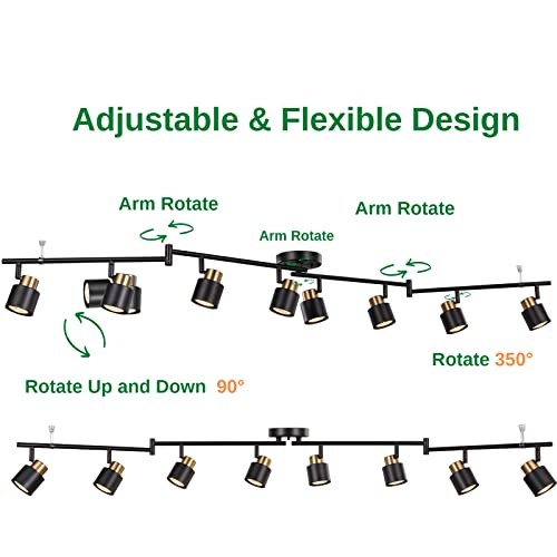 8 Light Foldable Track Lighting Kit, Matt Black Brass Finish Adjustable with