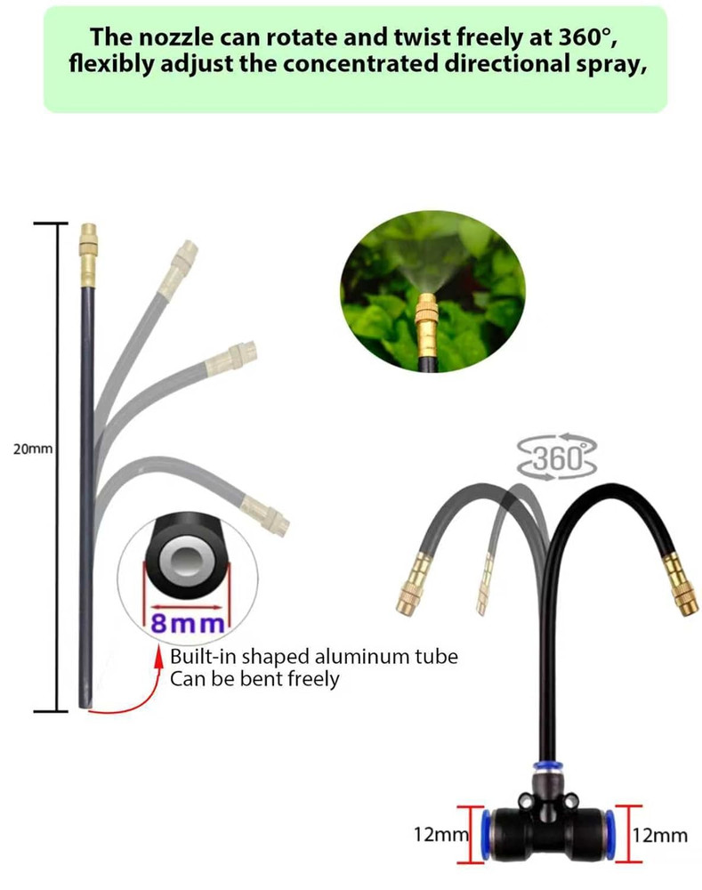Drip Irrigation System - 360° Adjustable Micro Spray Sprinkler Kit for Garden, E