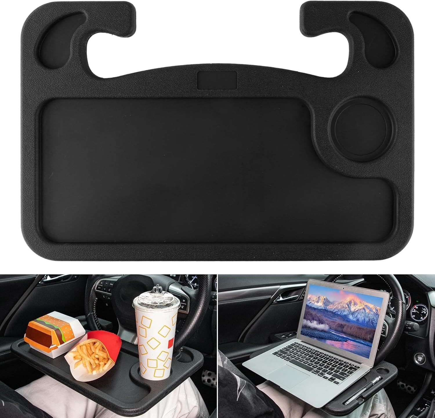 Car Steering Wheel Desk Tray Laptop Eating Travel Accessory Black
