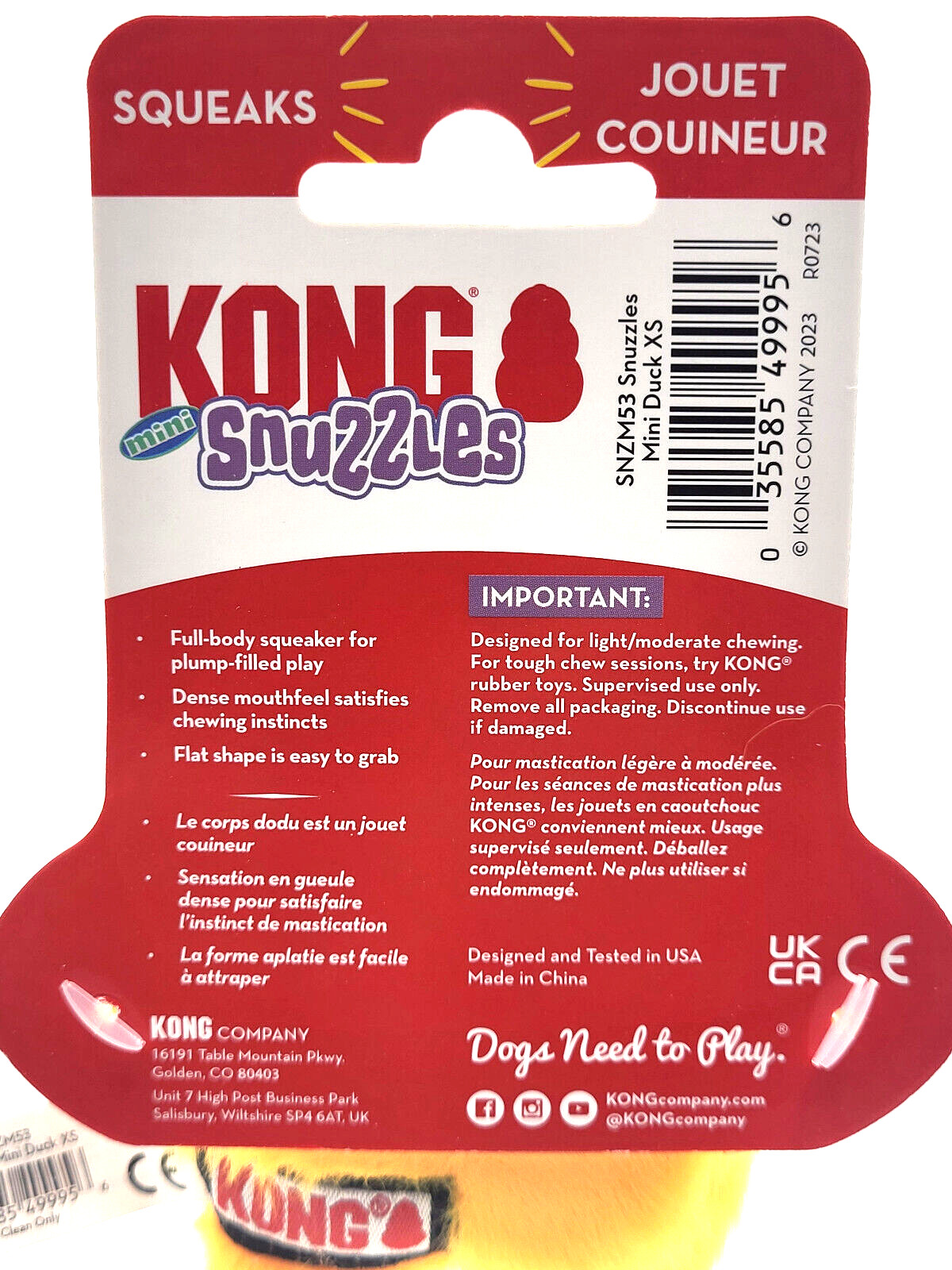 KONG Snuzzles Mini (3pk) Duck-Frog-Pig XS Squeaky Soft Plush Dog Toy 4"