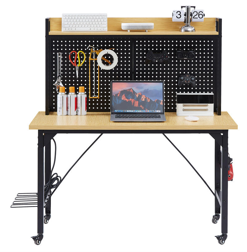 48'' Adjustable Workbench with pegboard Wooden Desktop Workbench 1600 lbs