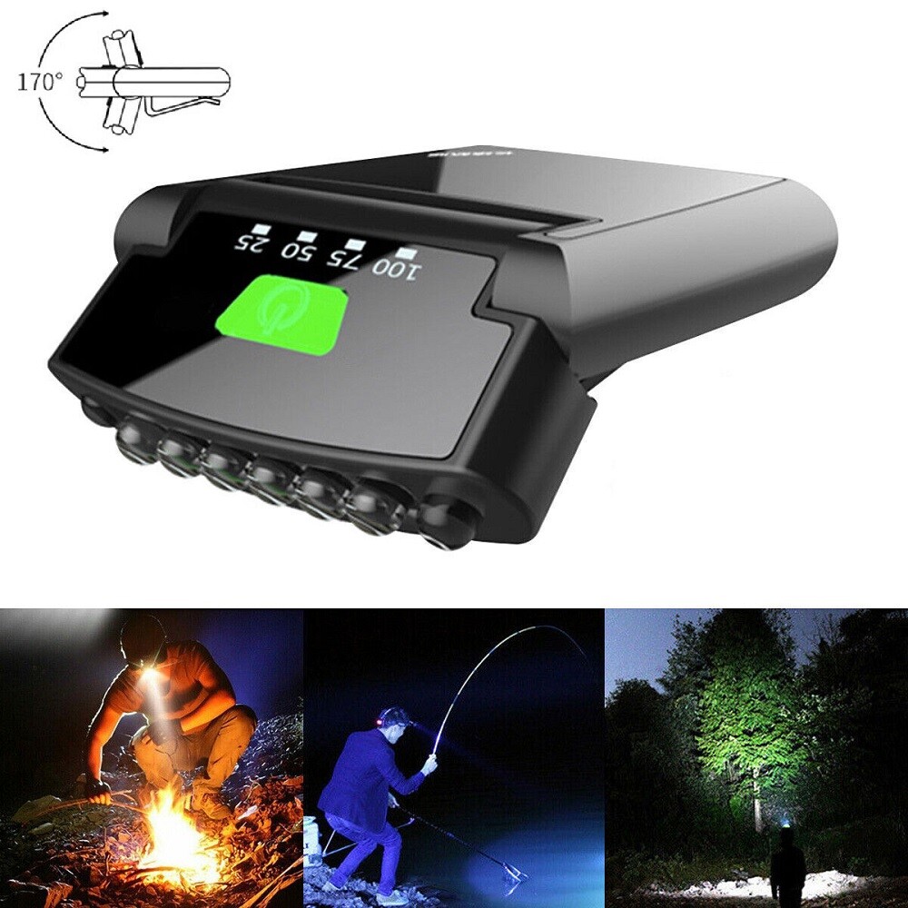 6 LED Rechargeable Cap-Clip Head Lamp Headlight Hat Sensor Torch Light Camping