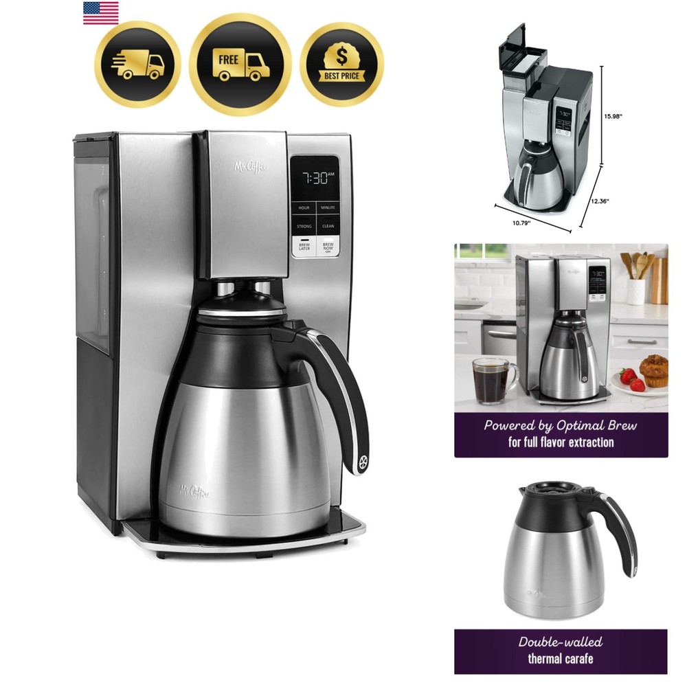 10-Cup Programmable Coffee Maker, Insulated Thermal Carafe, Brew Strength Sel...