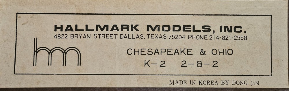 Hallmark Models HO  Chesapeake &  K-2  2-8-2