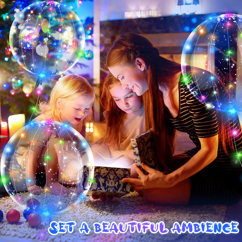 50 Pack LED Light Up BoBo Balloons 20" Party Birthday Transparent Bubble Balloon