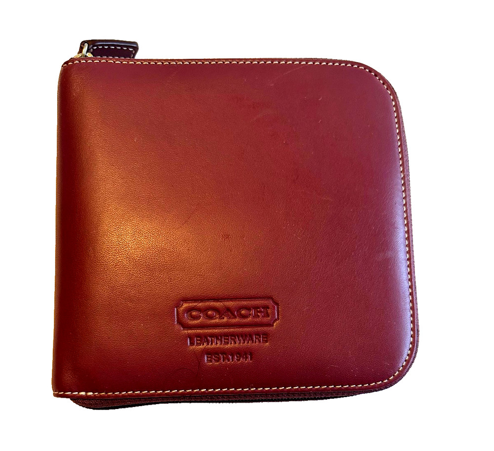 Coach CD DVD Carrying Case Holder Brown Leather  Zip Storage Vintage Y2K