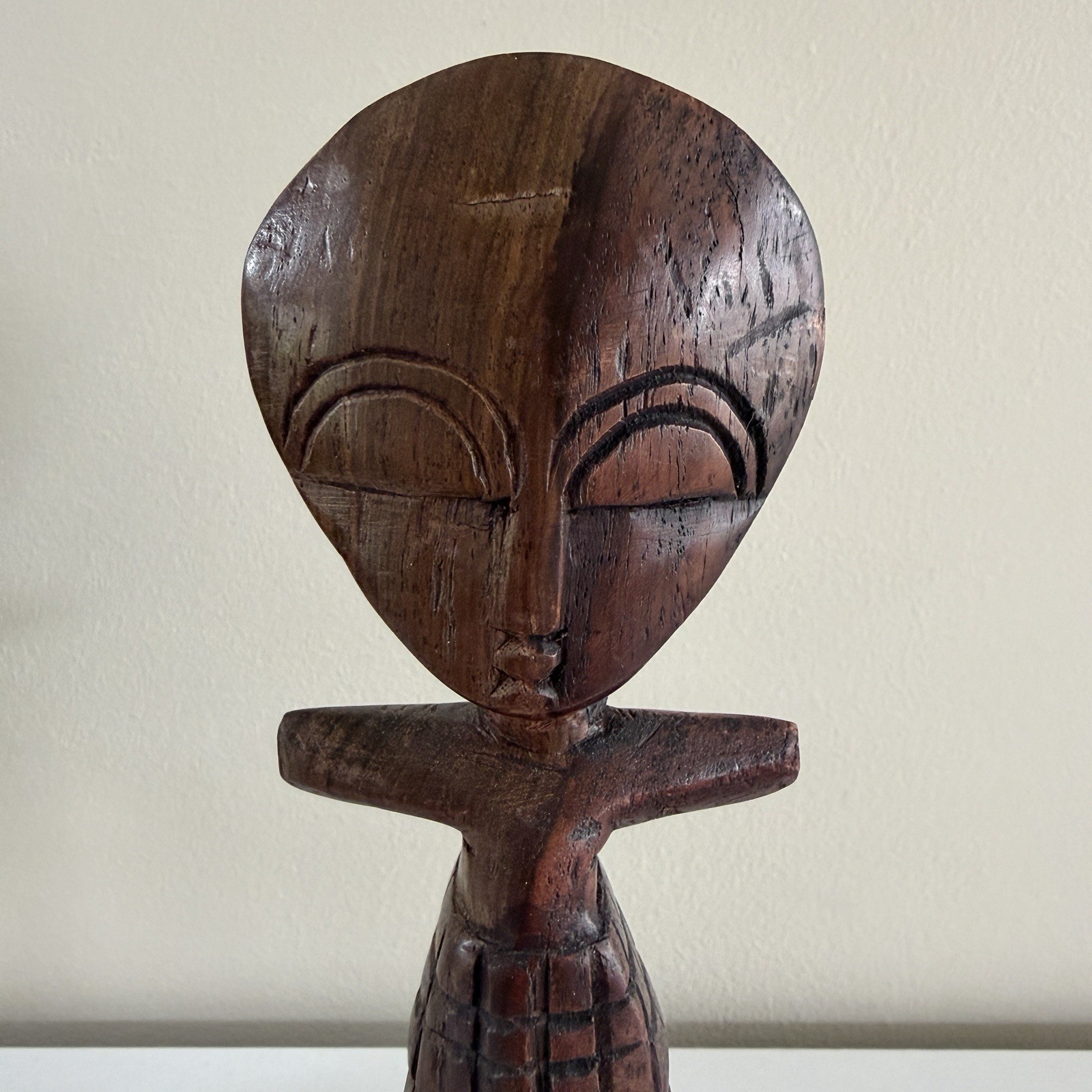 African Ashanti Fertility Doll 10” Hand‑Carved Wood Ghana Tribal Art