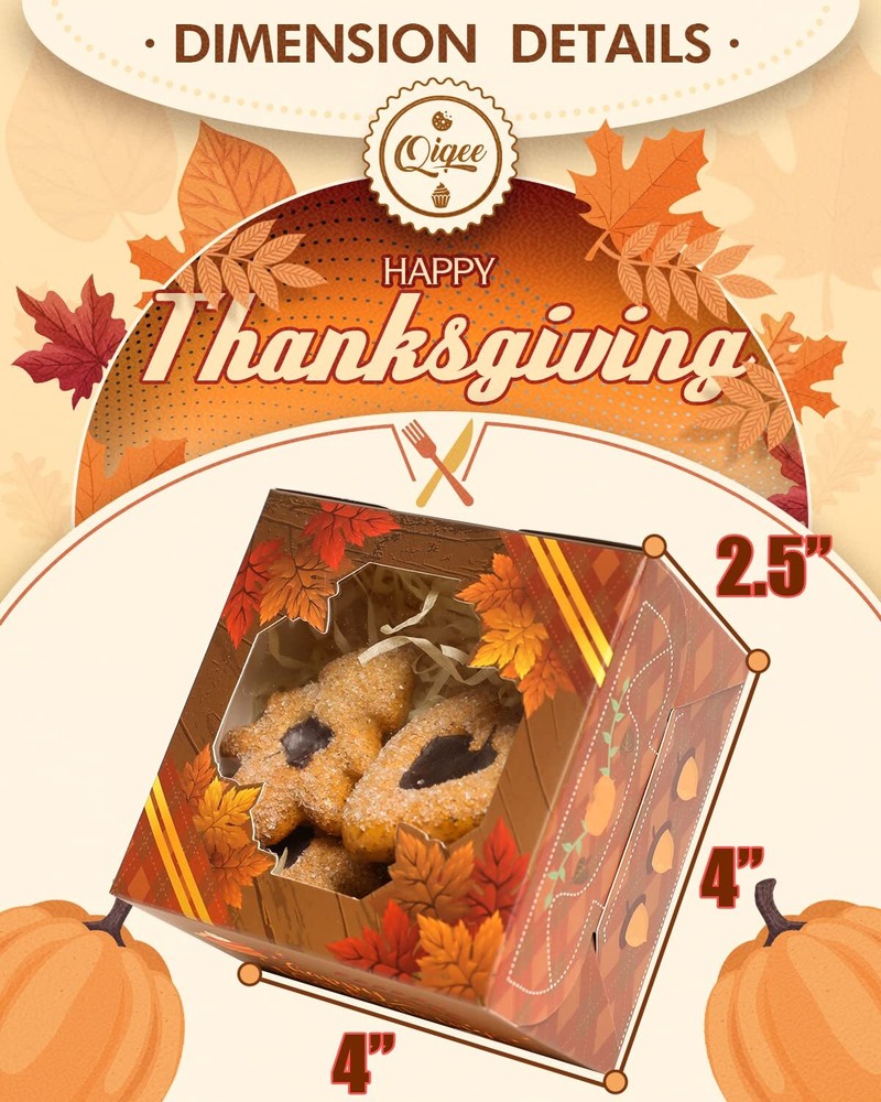 Thanksgiving Bakery Boxes with Window 52pcs 4x4x2.5 Mini Cookie Boxes Macaron...