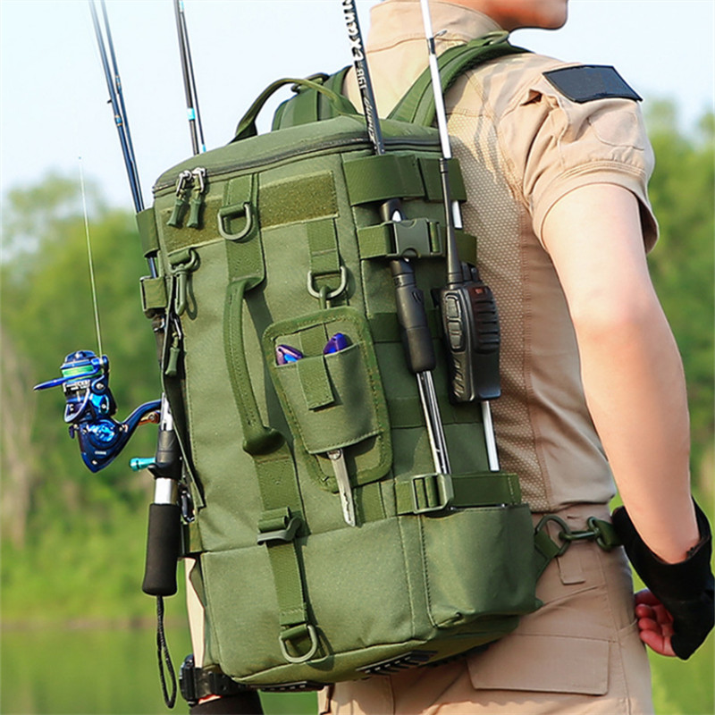 Fishing Tackle Backpack with Rod Holder Large Waterproof Holds 4 Lg Tackle Boxes
