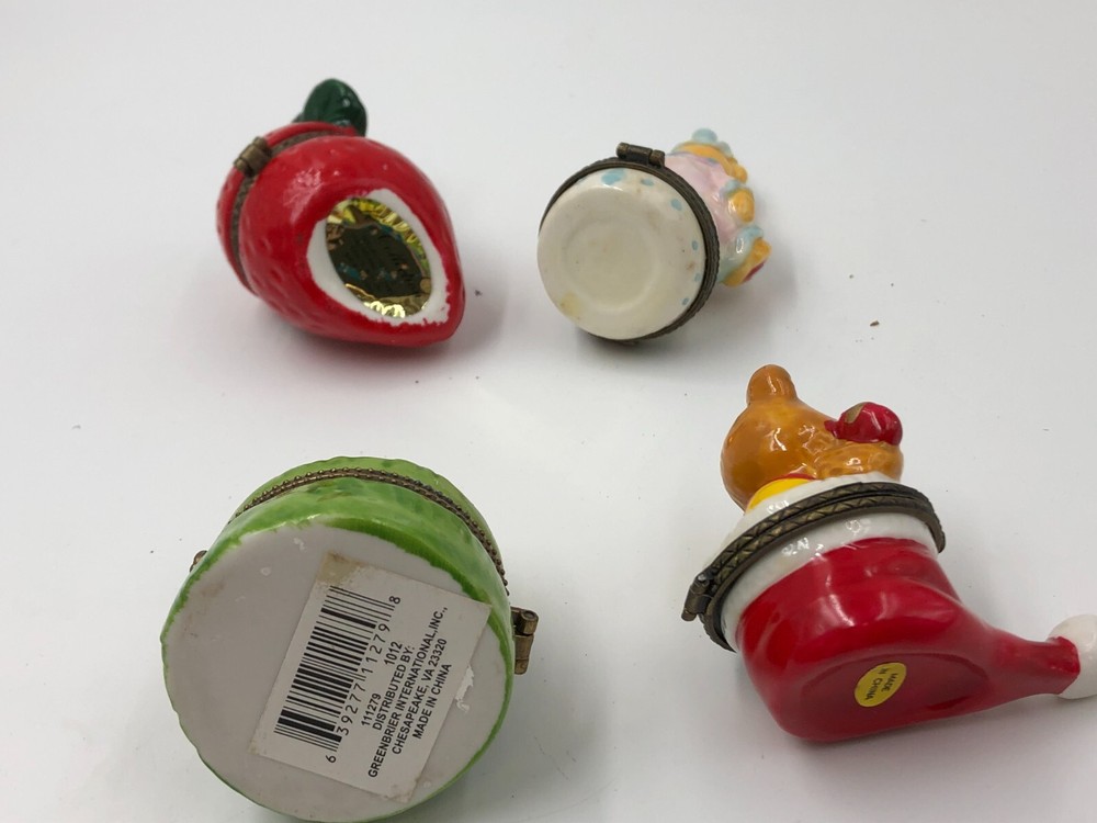 Ceramic Pill Boxes, Qty=4, Strawberry with Sun Damage