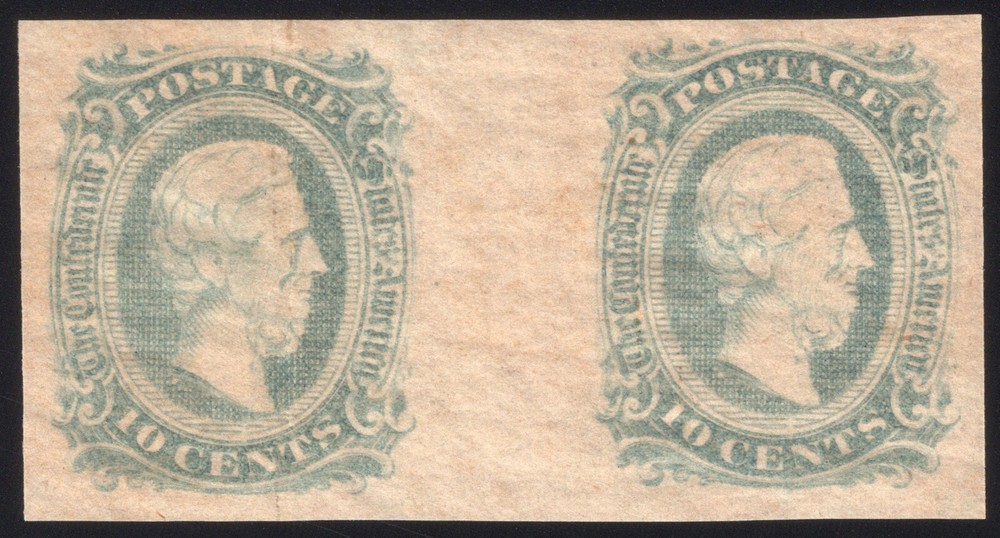 Confederate CSA #11c (AD) 10¢ Greenish Blue, Horz Gutter Pair, Mint-OG-NH XF