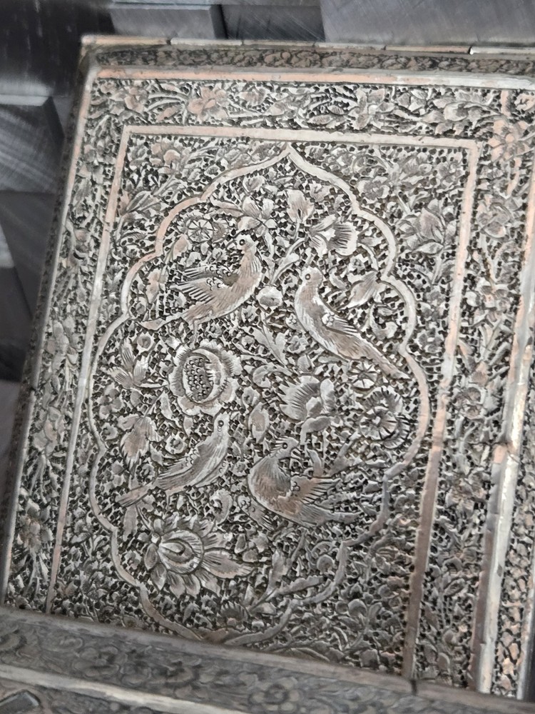 Genuine Antique Middle Eastern Solid Silver Cigarette Box Case