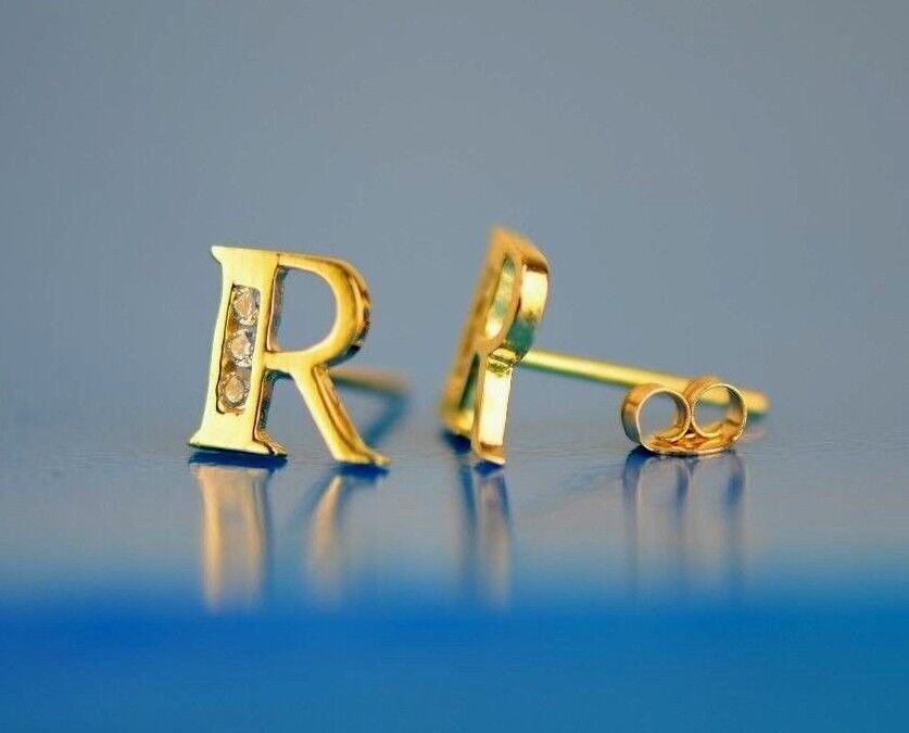 14k Yellow or White Gold Initial Letters CZ Stud Earrings