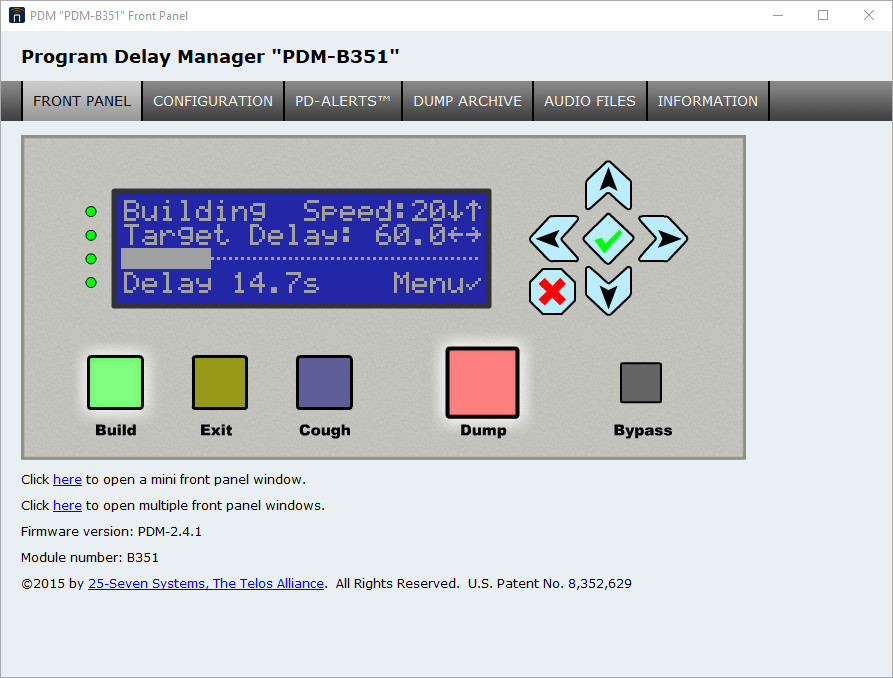 25 Seven AES Digital Audio Broadcast Profanity Program Delay Manager DUMP Button
