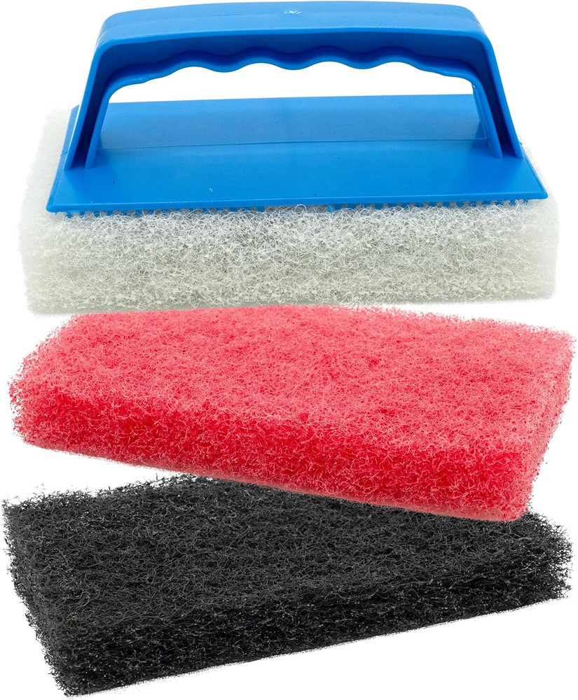 Scrub Pad Kit - 3 Different Textured Scouring Pads & Interchangeable Handle (040