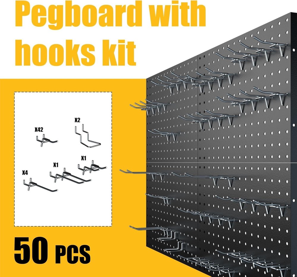 Hanging Panel Set, includes 4 metal hanging panel faces and 50 hooks