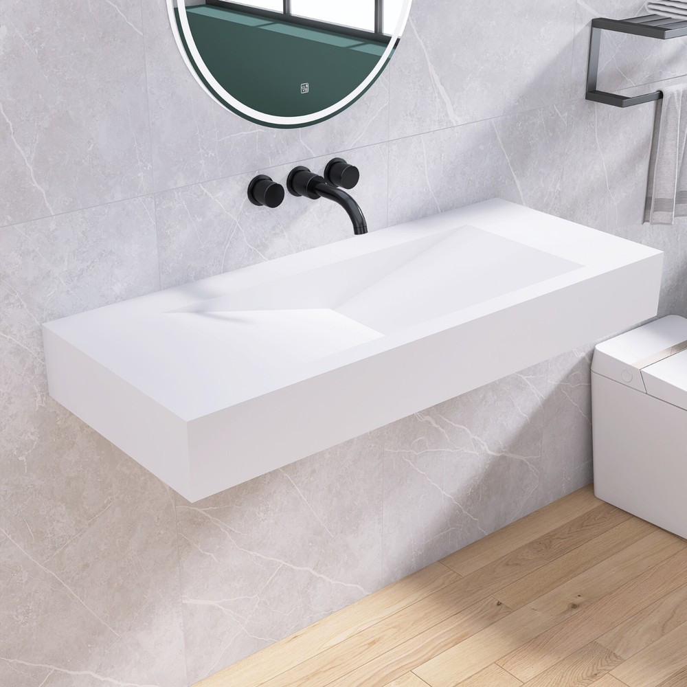 48'' Wall Mounted Bathroom Sink Solid Surface Bathroom Vessel Sink