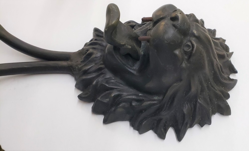 Unique 2 Light Cast Brass Lion's Head Wall Sconce
