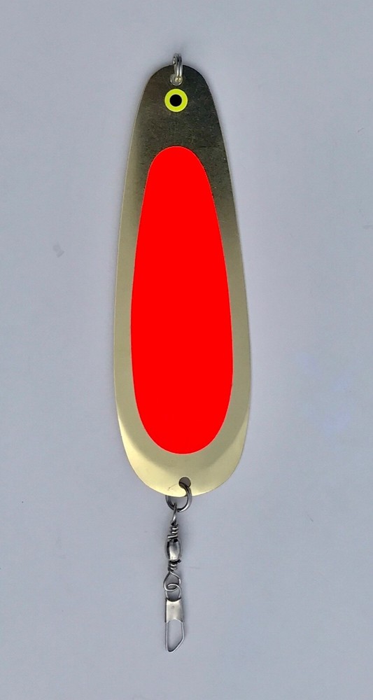 Kokanee Dodger: uv "FLO RED" / brass