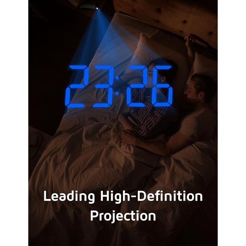 Projection Alarm Clock 180° Rotatable Projector USB Charging Snooze Function