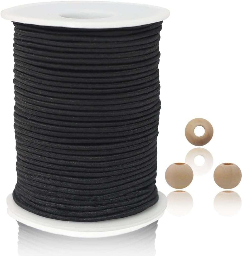 Black Thin Elastic Cord String 2mm for Bracelet x129ft-black,