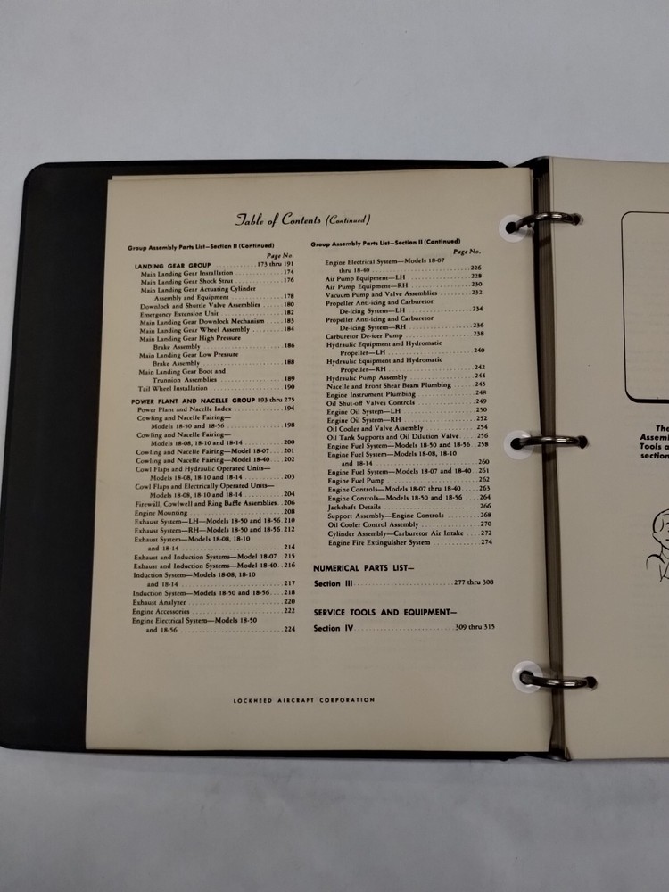 Lockheed Lodestar Model 18 Maintenance Parts Catalog-Original