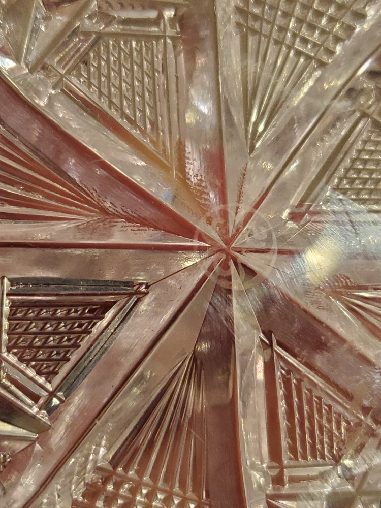 Antique Cut Sharp Crystal Glass Handled Bon Bon Candy Dish 5"