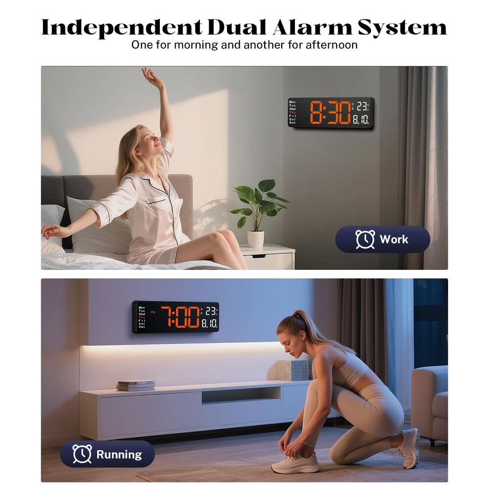 16" Large Digital Wall Clock with Remote Control, Large Display LED Clock for...