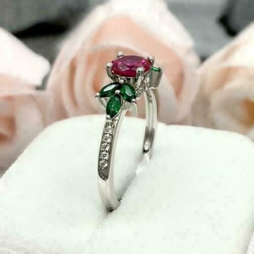 Red Ruby 2.10 Ct Lab-Created Round Cut Wedding Ring 925 Sterling Silver