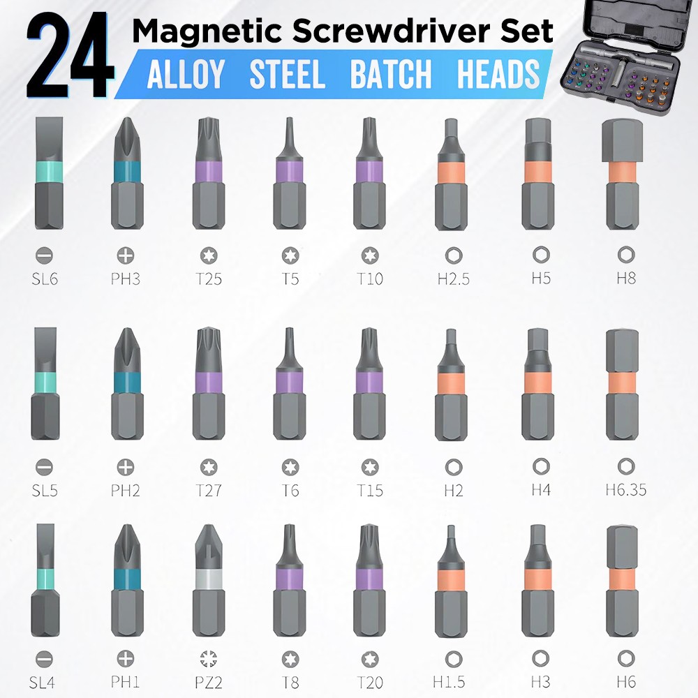 24in1 Multifunction Ratchet Screwdriver Set Multi Magnetic Bits Mini Repair Tool