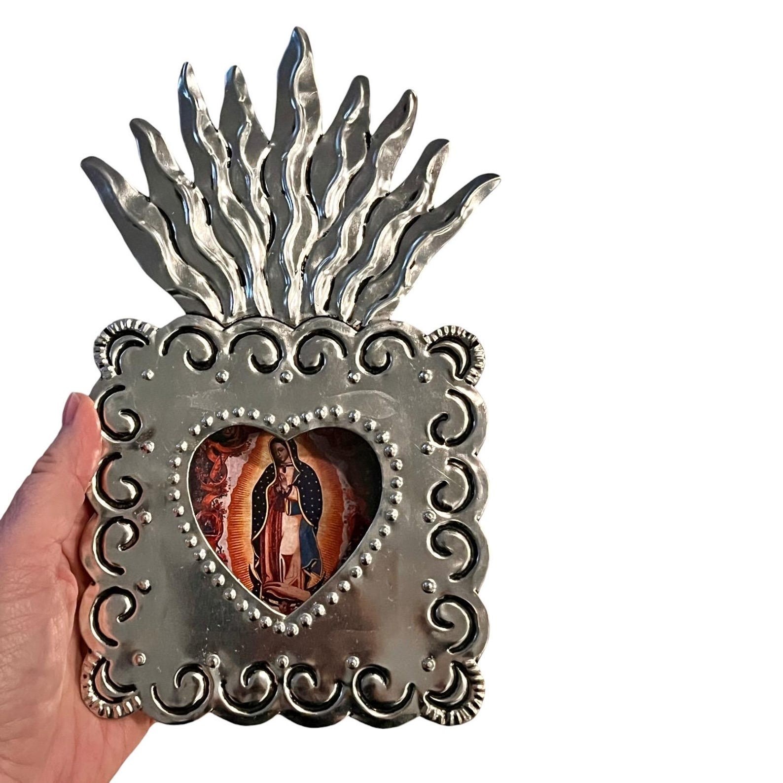 Mexican Tin Shadowbox Nicho, SACRED HEART Virgin GUADALUPE