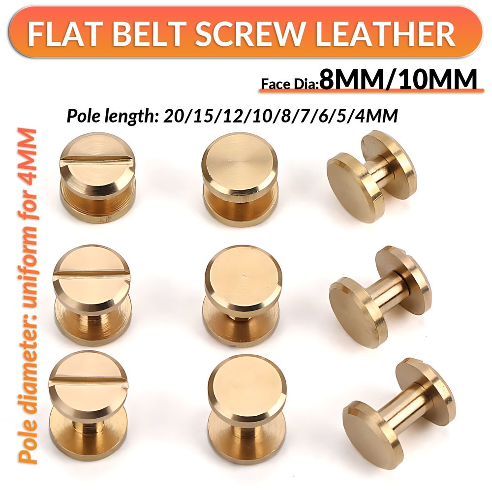 Flat Belt Screw Leather Craft Chicago Nail Brass Solid Rivets Stud Head 4mm-20mm