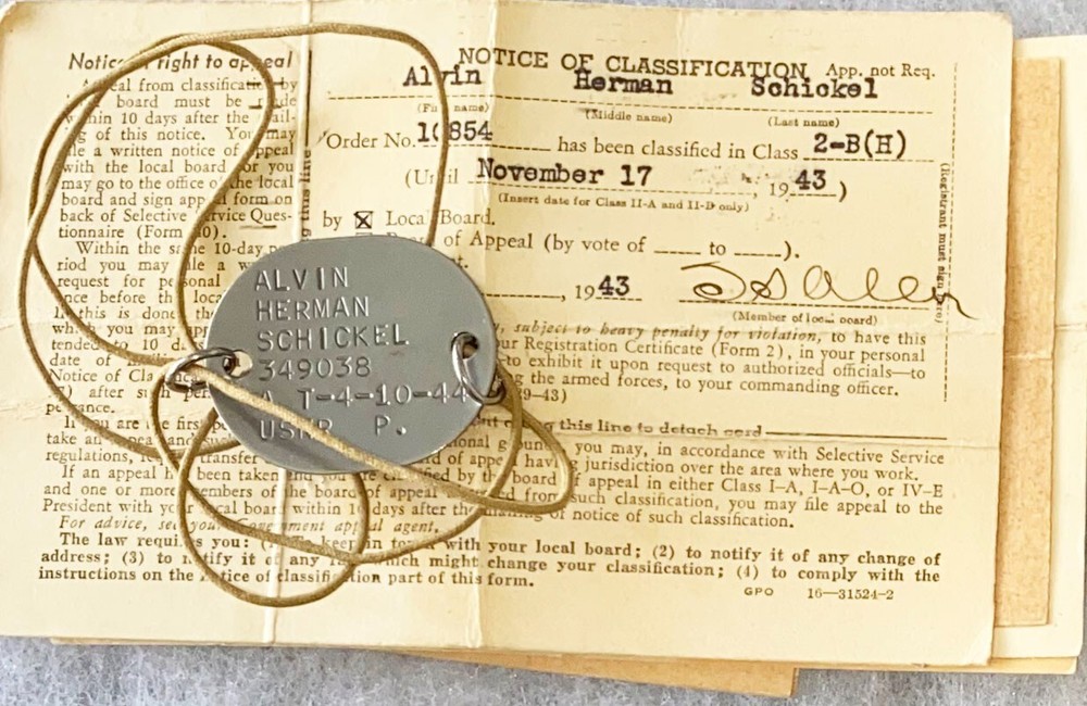 WWII USNR Alvin Schickel T-44 Single Dog Tag