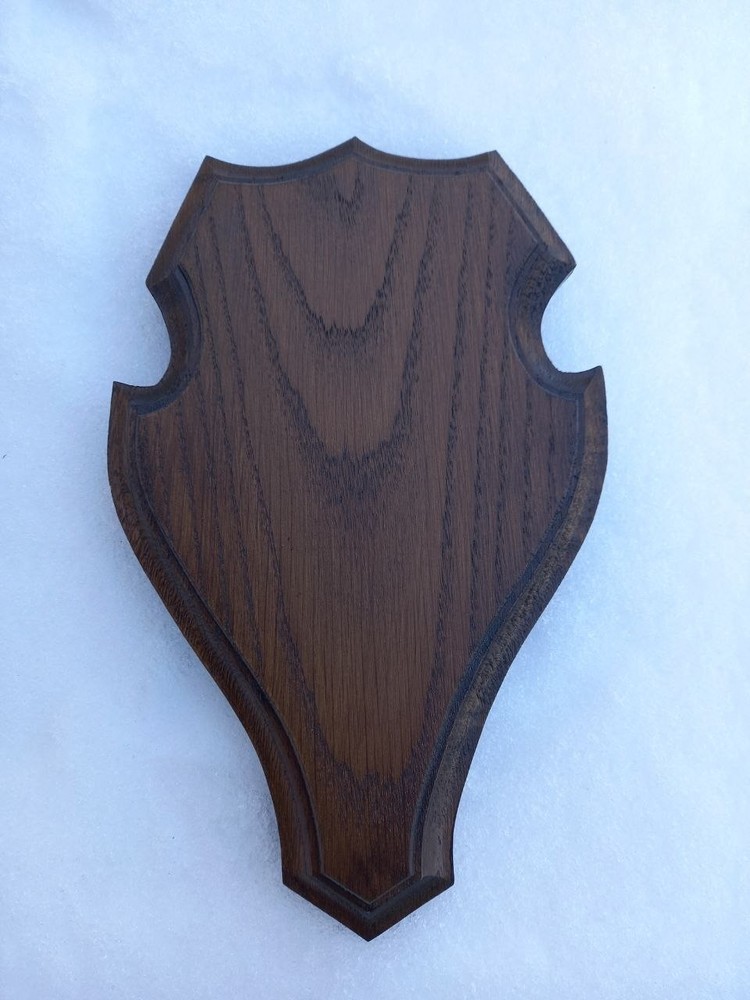 Solid Oak European Roe Deer Antler Mounting Plaque - Shield Trophy Mount - Dark
