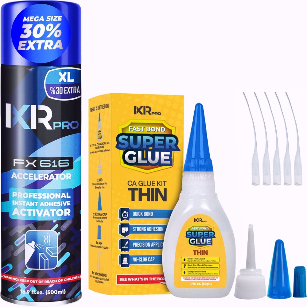 ixirpro CA Glue Thin Viscosity Kit 1.75 oz + CA Glue Activator Spray 16.9 oz