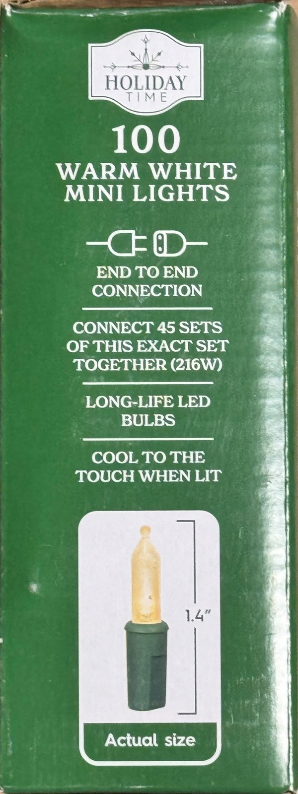NEW 2025! Holiday Time 100-Count WARM WHITE LED Mini Christmas Lights GREEN Wire