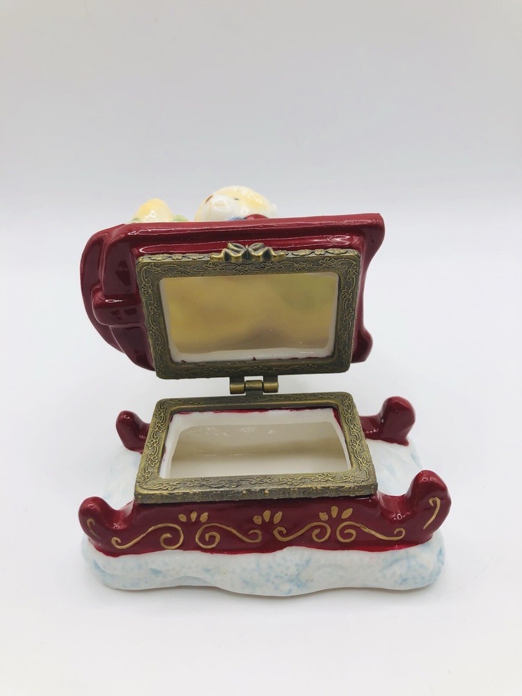 Christmas Bear Keepsake Trinket Box Oneida Home, Sleigh, Tree