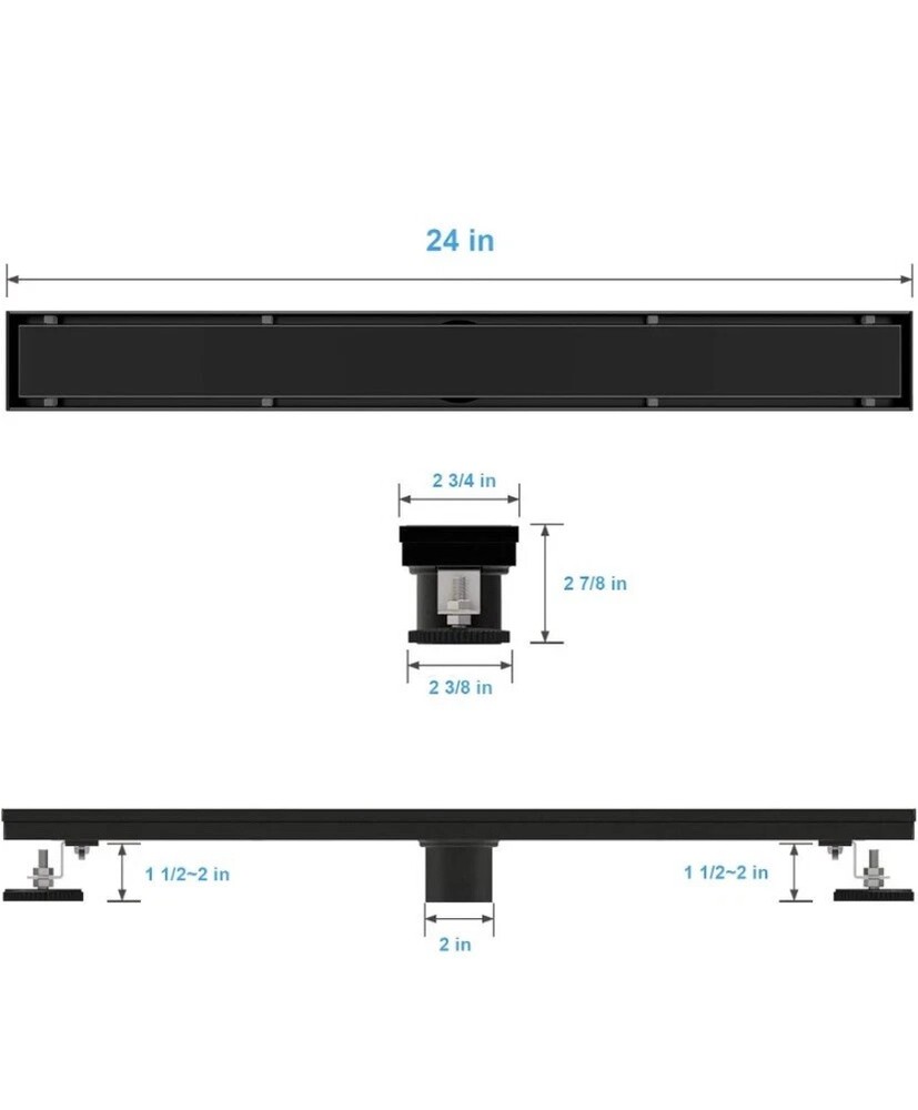 WEBANG 24 Inch Shower Linear Rectangular Floor Drain MATTE BLACK NEW 1599M