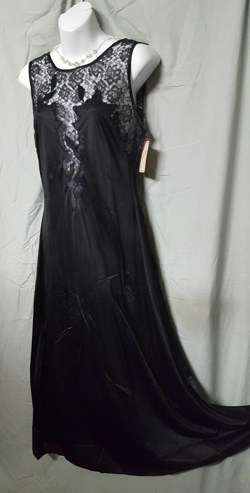 VENTURA BLACK  NIGHTGOWN LACE NYLON LONG SEXY VINTAGE STYLE SIZES S M L 1X