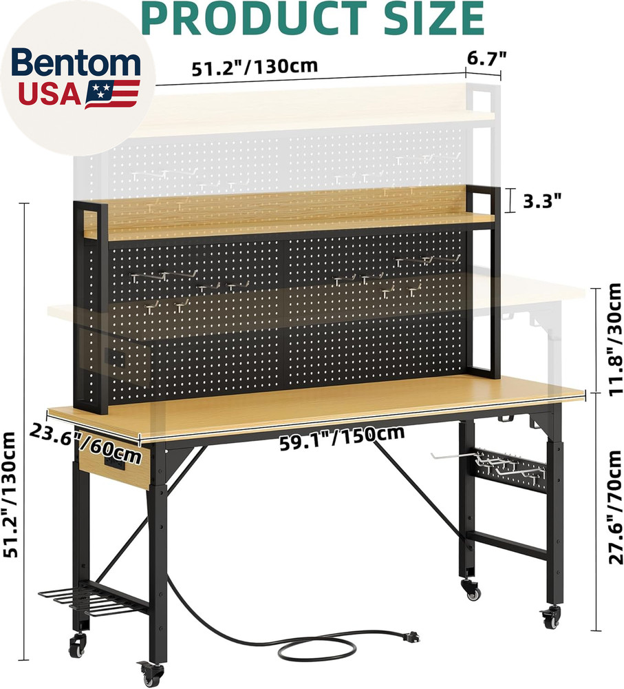 Garage Workbench Rolling Adjustable Tool Table