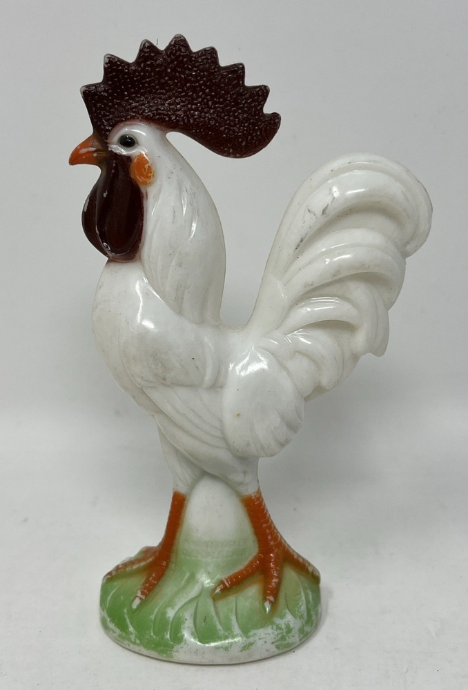 Vintage Knickerbocker Hard Plastic Rooster White 4.5” Easter