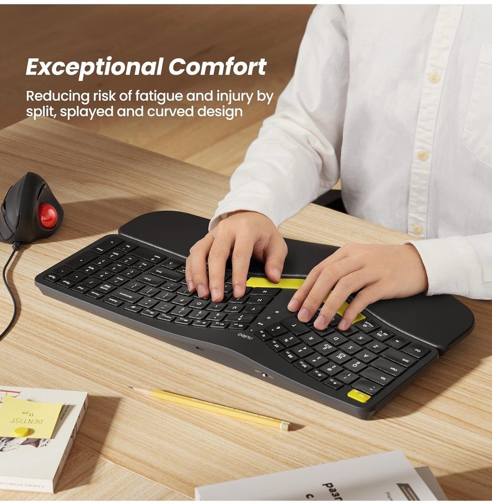 Nulea Wireless Ergonomic Keyboard, Split Keyboard with Cushioned Wrist Rest, Blu